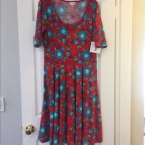 NWT LulaRoe Nicole red blue floral dress XL cottagecore